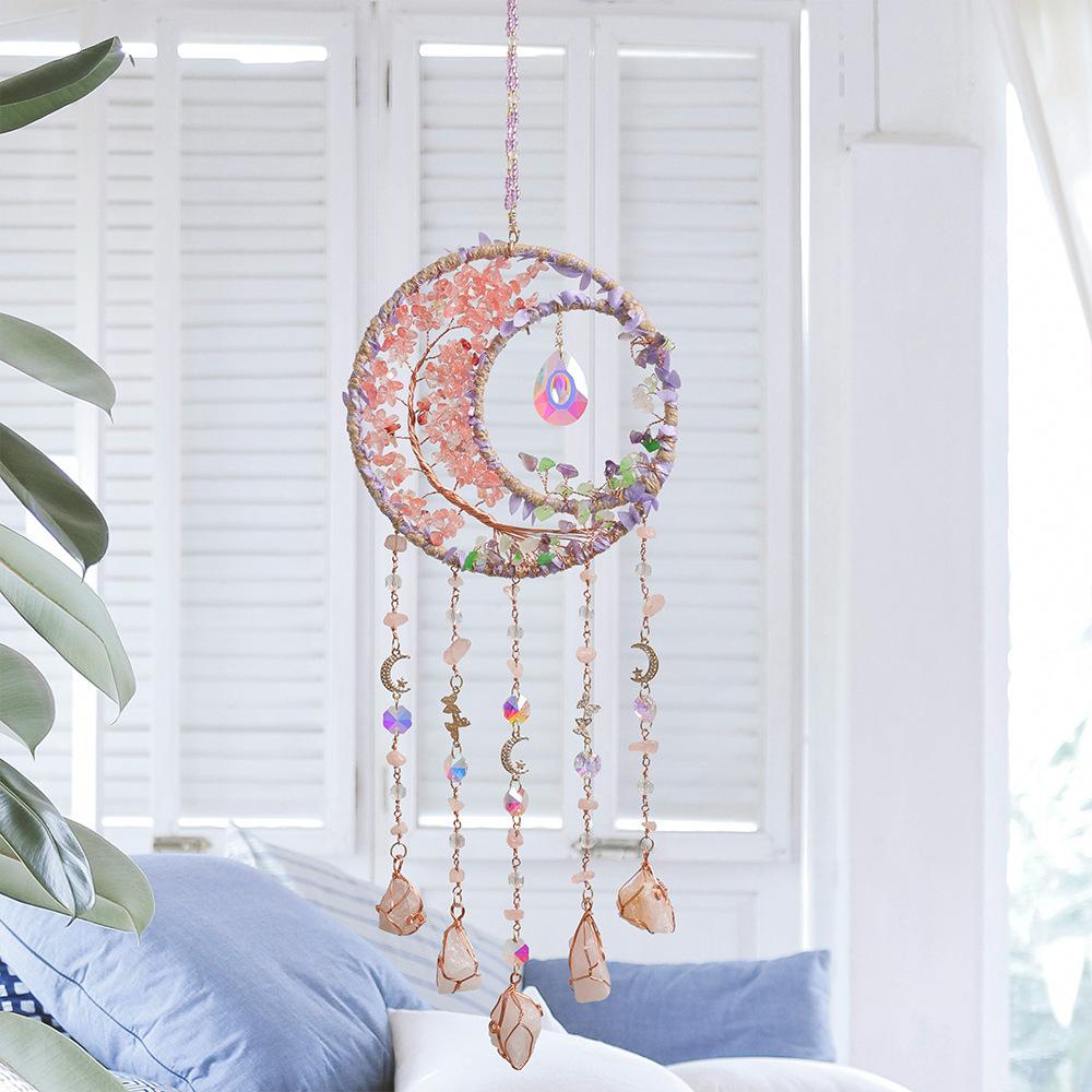 Hand-Woven Wind Chimes Life Tree Dream Crystal Wind Chime Crystal Stone Room Decoration Engraving Christmas