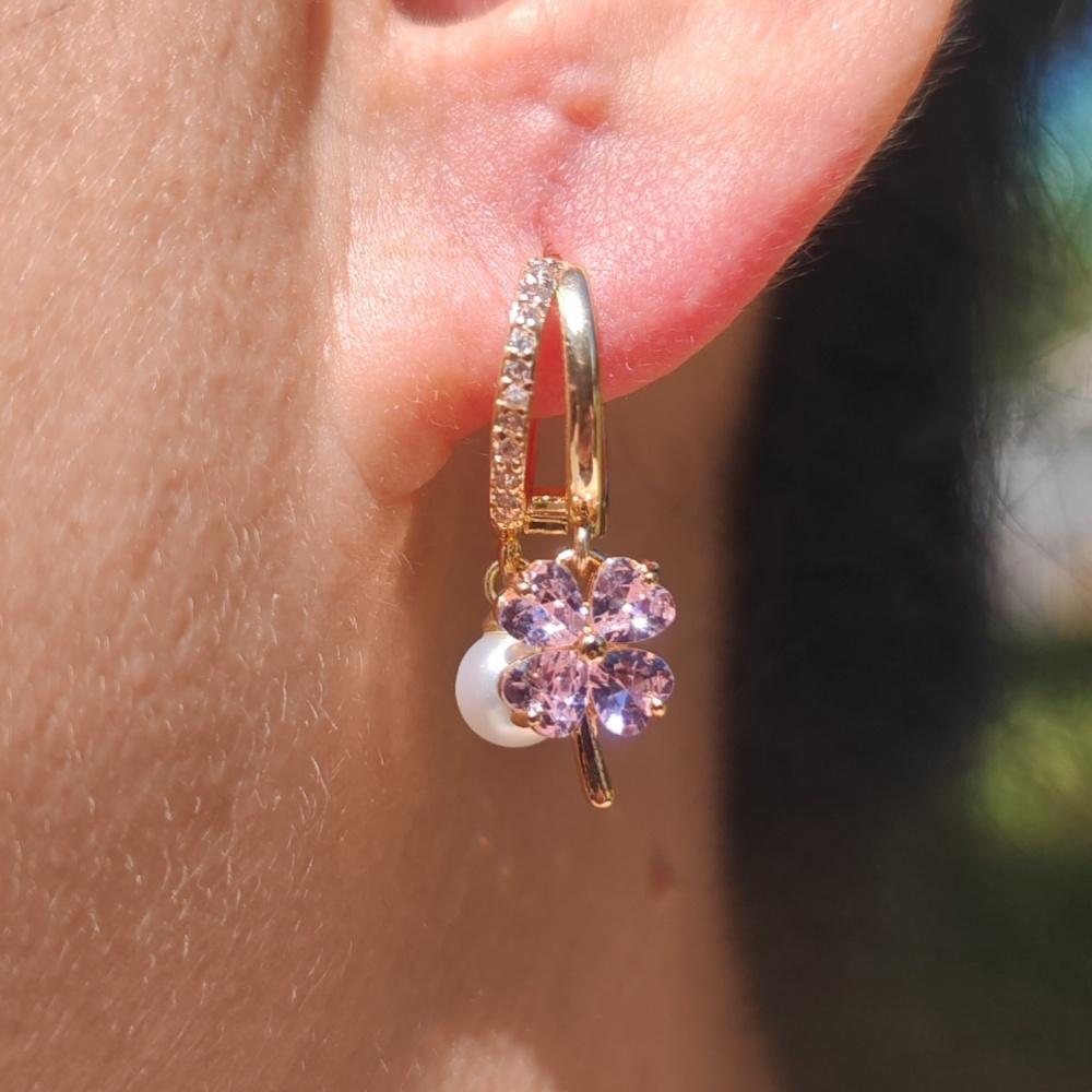 1 пара Модные красочные серьги-подвески с четырехлистным клевером из циркония и искусственным жемчугом для женщин, золотая бижутерия для свадьбы и вечеринки