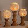 Rustic White Pumpkin Tealight Candle Holder   Farmhouse Fall Table Centerpieces for Halloween Thanksgiving Seasonal Decor with Tiered Lantern Design