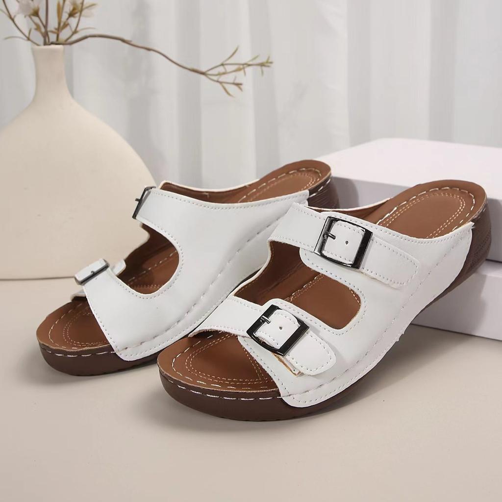 New Slope Heel Slippers Thick Sole Hollow Solid Color Women's Slippers Casual and Lightweight Large Ladies Slippers