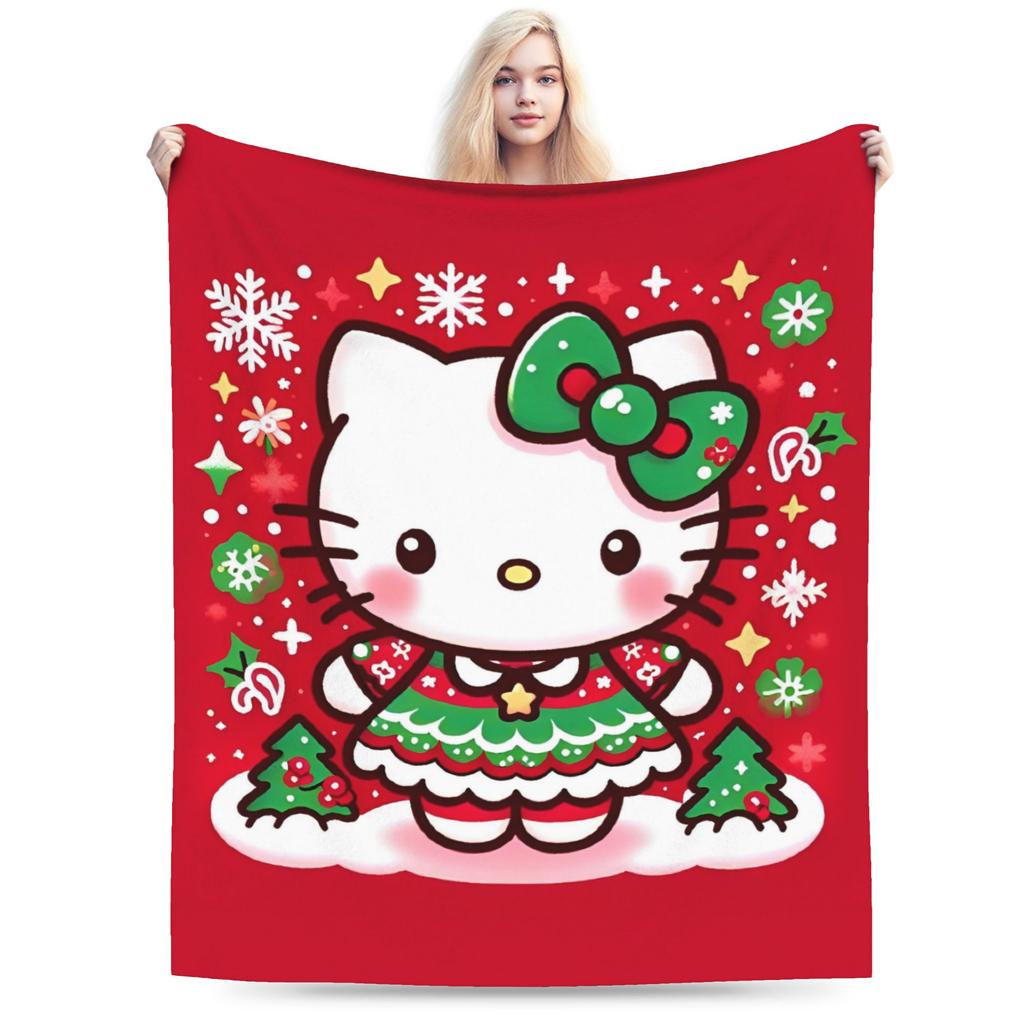 Good Night Hello Kitty Blankets Fleece Cartoon Lightweight Throw Blanket for Outdoor Travel Bedspread