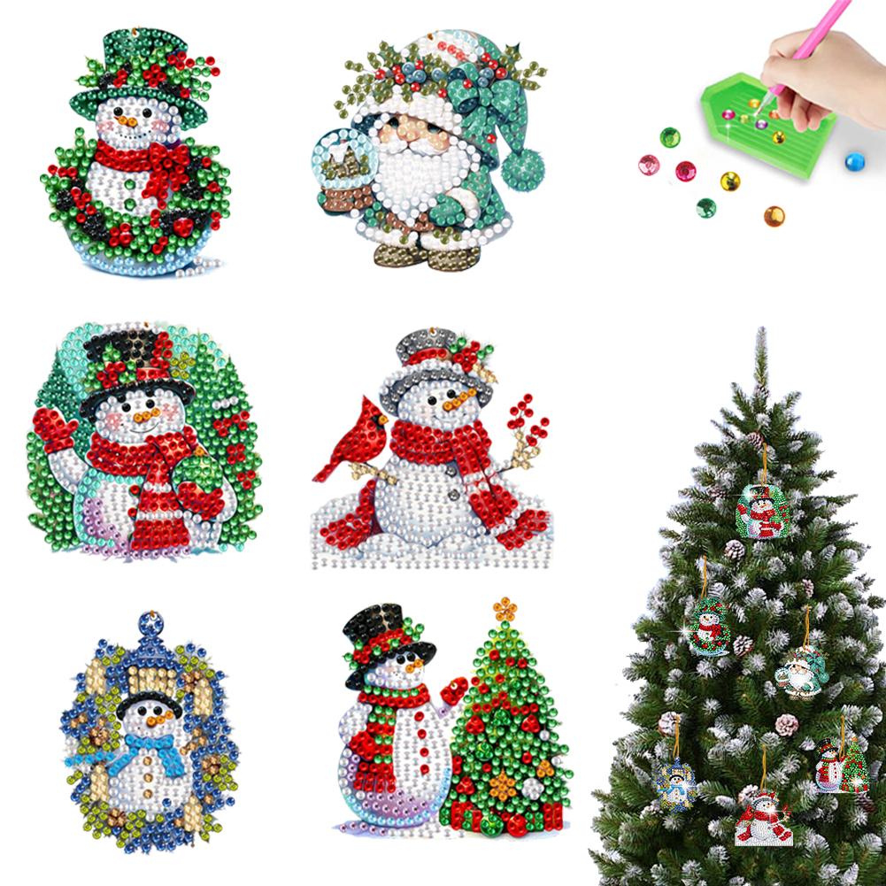 6/10/15pc Xmas Theme 2D/Flat DIY Hanging Diamond Art Kits Acrylic Rhinestone Diamond Christmas Tree Wall Window Pendant Ornament