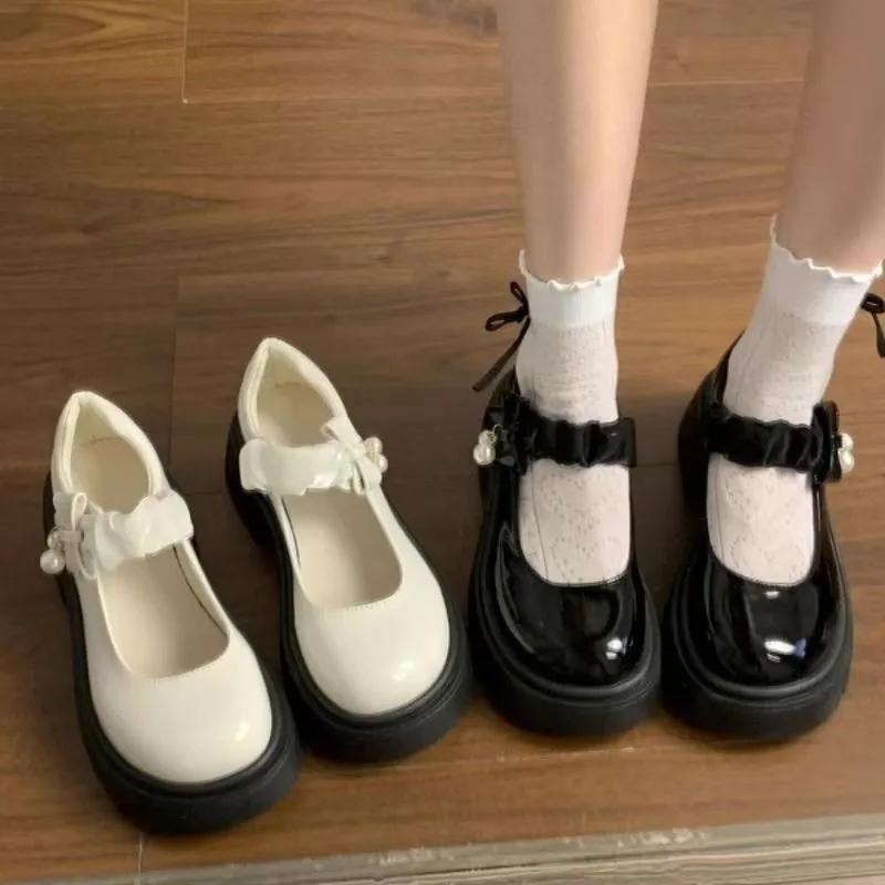2024 New Fashion Versatile Round Head Female Mary Jane Comfortable Thick Bottom Bow Shallow Mouth Spring and Autumn Zapatos