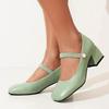 Fashion Elegant Medium Heels Women Pumps Mary Jane Shoes Spring White Blue Green Short Heeled Wedding Office Shoes Female Large Size