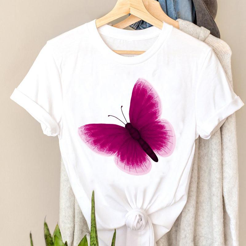 Женская футболка с коротким рукавом, женская футболка с графическим рисунком, женская одежда с акварельным принтом бабочки, повседневная модная одежда с героями мультфильмов, топ, футболка