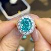 Hui Zhi Yi S925 Silver Ring with Diamonds and Green Ice Flower - Lavish Rich Woman Style
