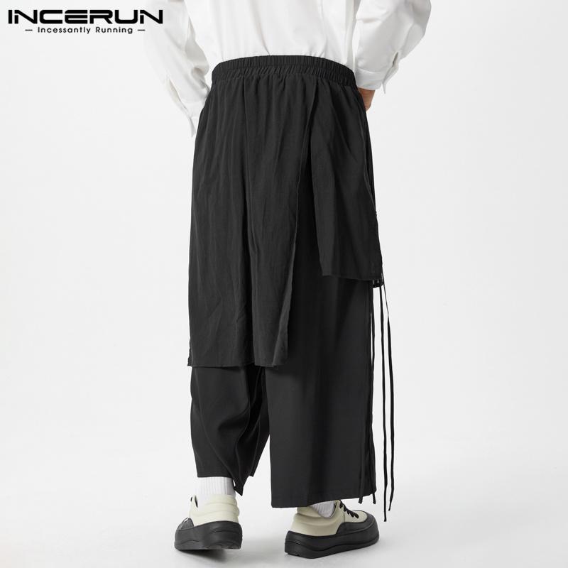 INCERUN Мужские нестандартные повседневные брюки с эластичной талией, свободные слои, широкие брюки