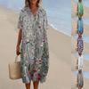 Женское свободное повседневное модное платье с V-образным вырезом и принтом, пляжная юбка
