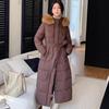 Зимняя хлопковая женская одежда длинная европейская и американская с большим меховым воротником куртка свободный пояс хлопковая куртка новая утолщенная хлопковая