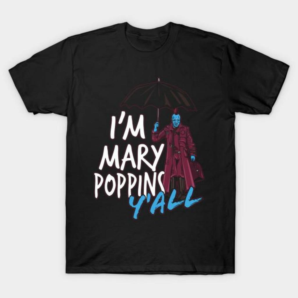 Men Black Print T-shirt Mary Poppins Y'All No-Cut Transfer Paper Print Cotton Tshirt