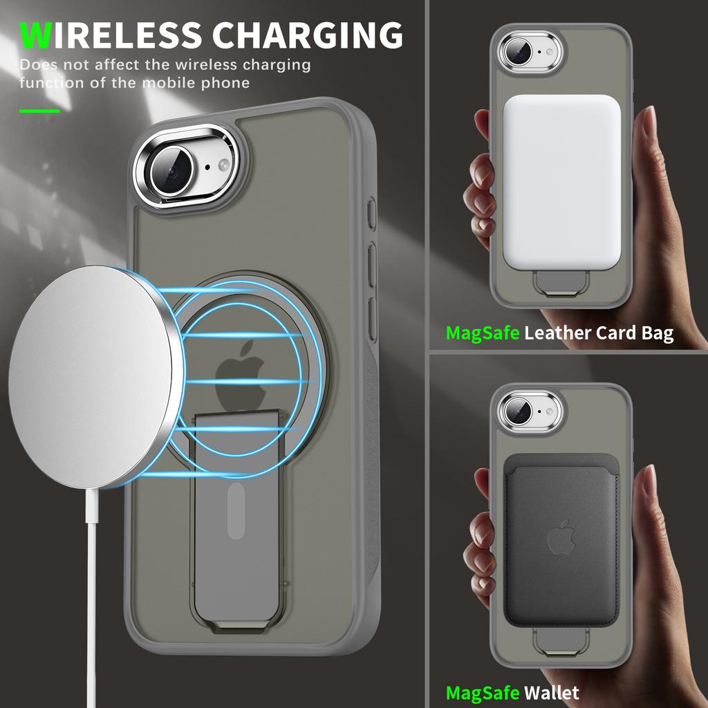 For iPhone 16e Case Compatible with MagSafe PC + TPU Phone Cover with Kickstand