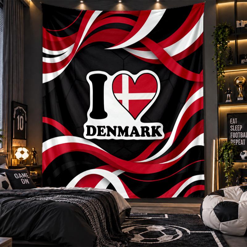 Wall Hanging Tapestry Denmark Football Print Cloth for Living Room Bedroom Home Decor