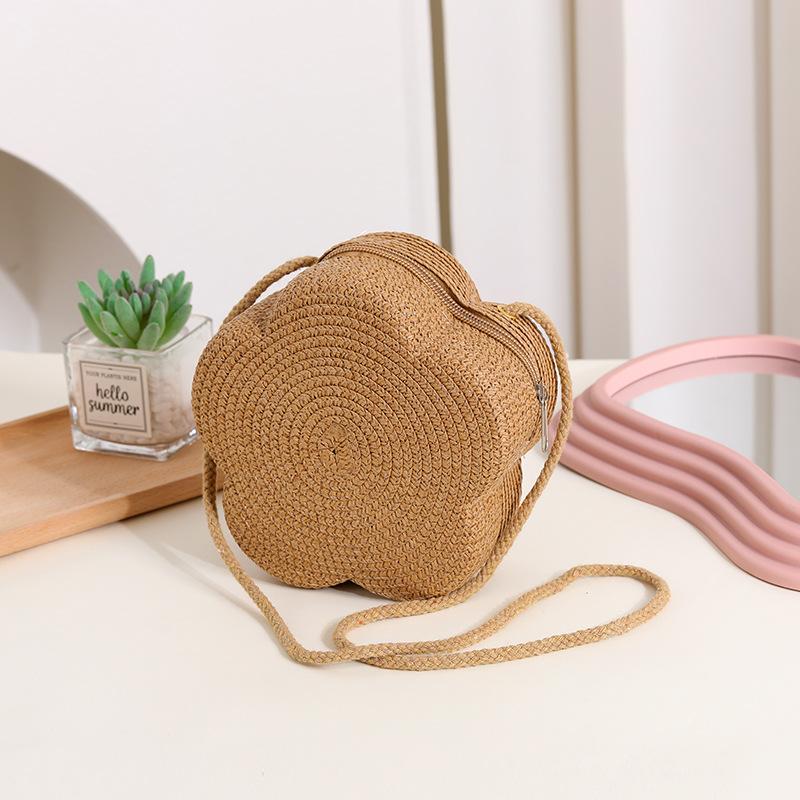 Yogodlns Women's Straw Shoulder Bags Beach Bag Coin Purse Kids Flower Woven Small Crossbody Bag