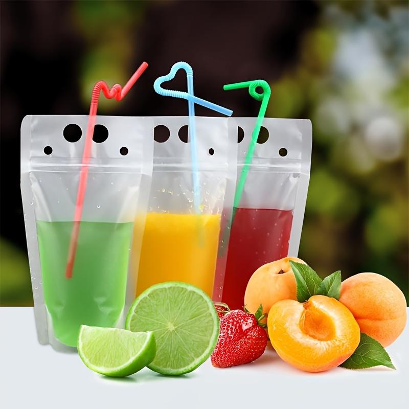 50 Beverage Bags, Juice Bags (with 100 Randomly Mixed Color Straws +1 Folding Funnel), Beverage Bags, Ice Sandbags