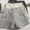 Women Tweed High Waist Short Button Vintage A-line Shorts Casual Office Shorts Women Chic Trousers 2024 Spring Summer