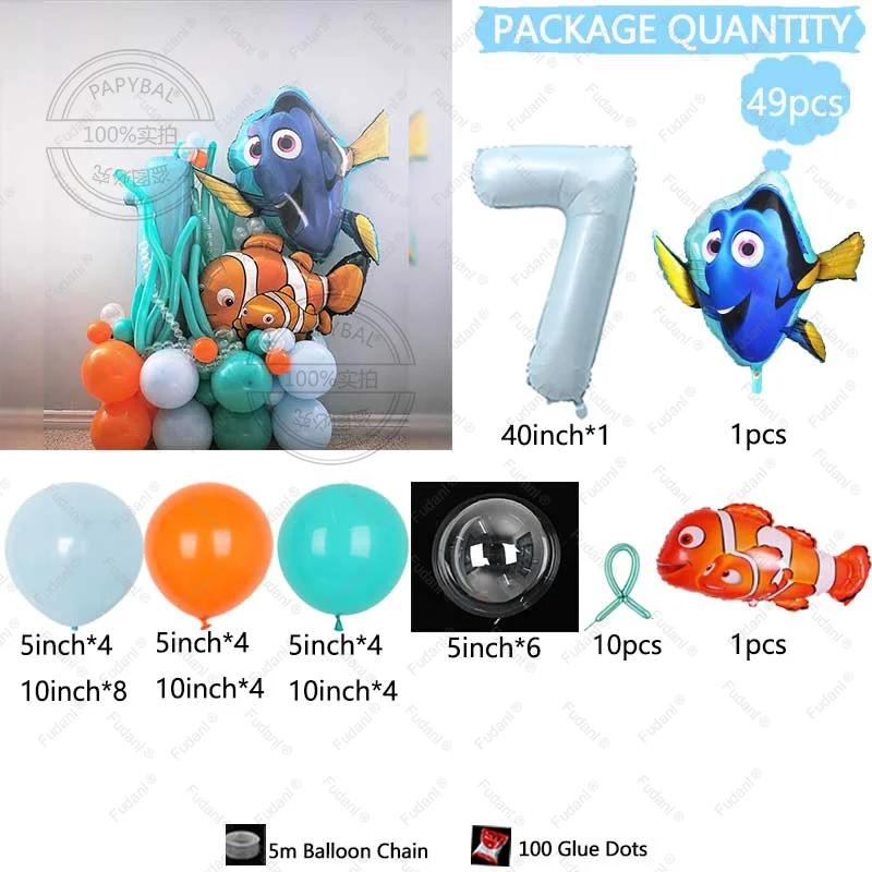 49pcs Cartoon Finding Nemo Fish Foil Balloon Clownfish Dory Ocean Sea Balloon Column 40inch Digit Birthday Party Decora Supplies