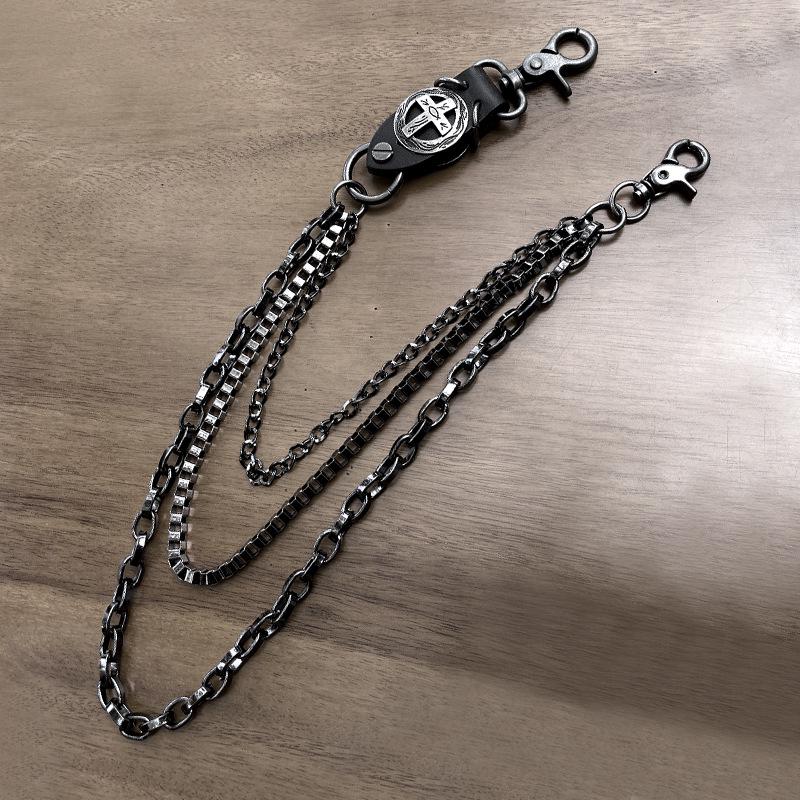 Artistic High Street Retro Double Buckle Chain - Versatile Metal Waist Cross Chain for Men and Women.
