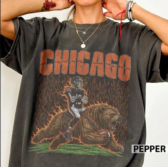 Chicago Bears 18 Skeleton Football Shirt Vintage Retro Game Day Fan Gift
