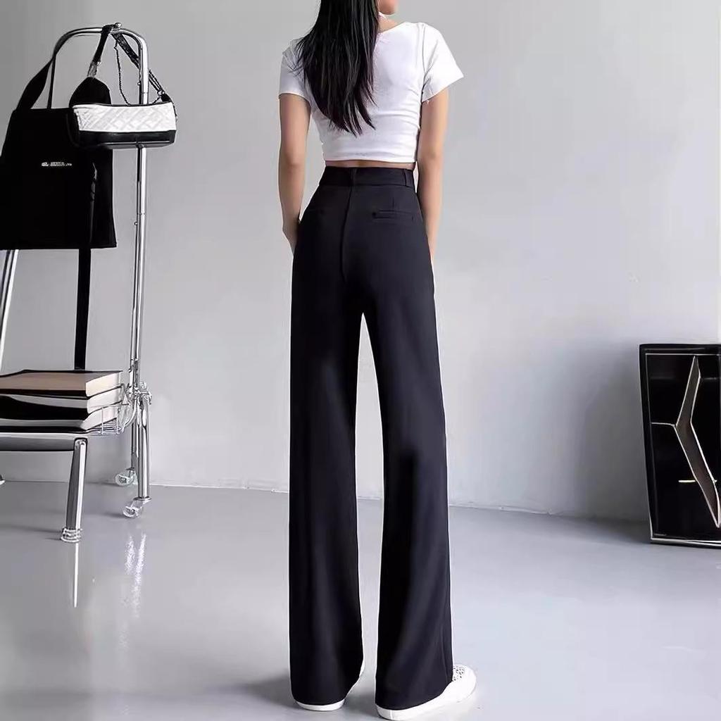 Autumn 2023 Women's High-Waist Black Wide-Leg Suit Pants
