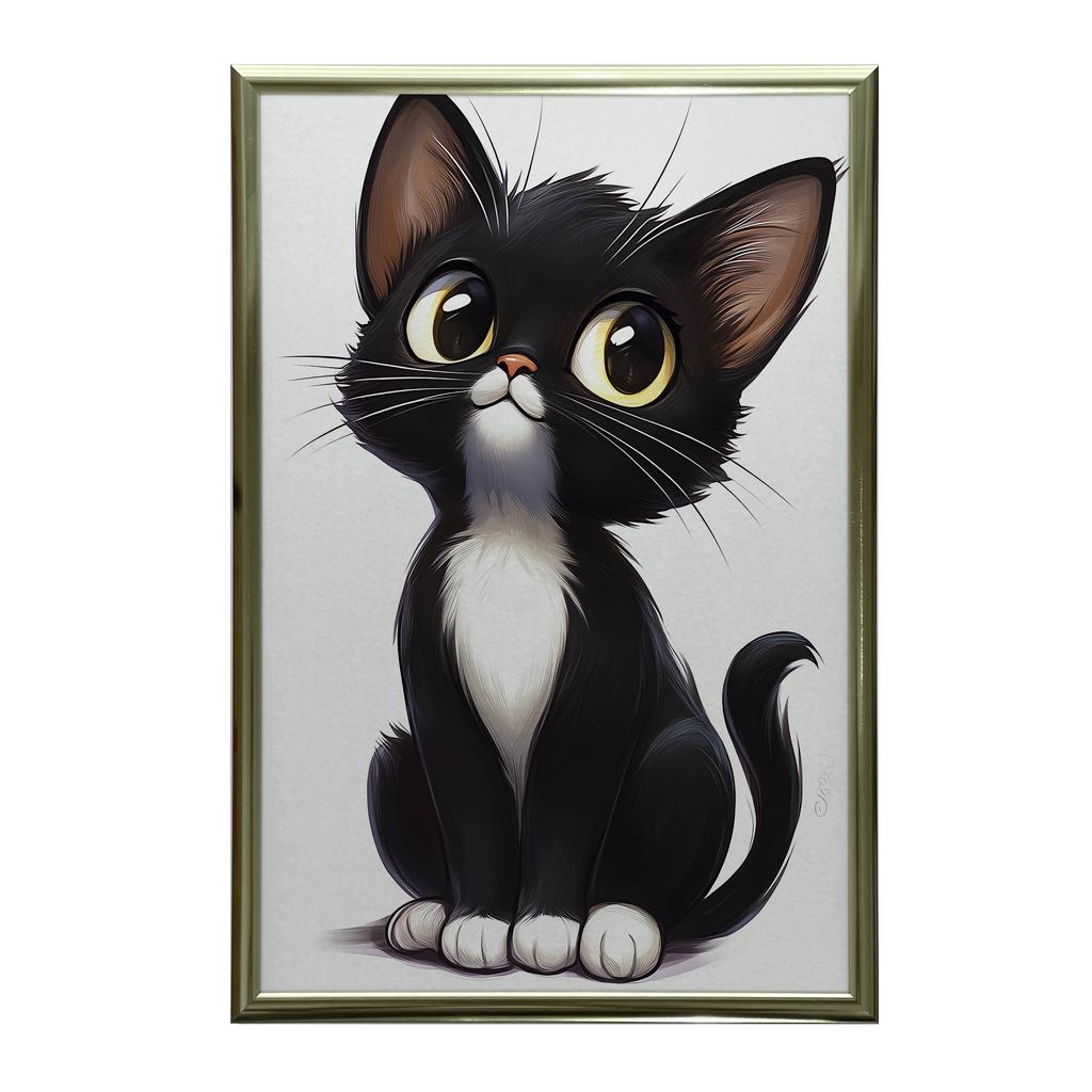 Plakat Kocurek W Bieli Plakat Kocurek W Bieli, 40X50 Cm, Rama Aluminiowa Czarna, Papier Matowy 230 Gsm