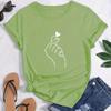 Women Summer T Shirt  Print Heart Gesture Short Sleeve Tees Casual   Printed  Tops