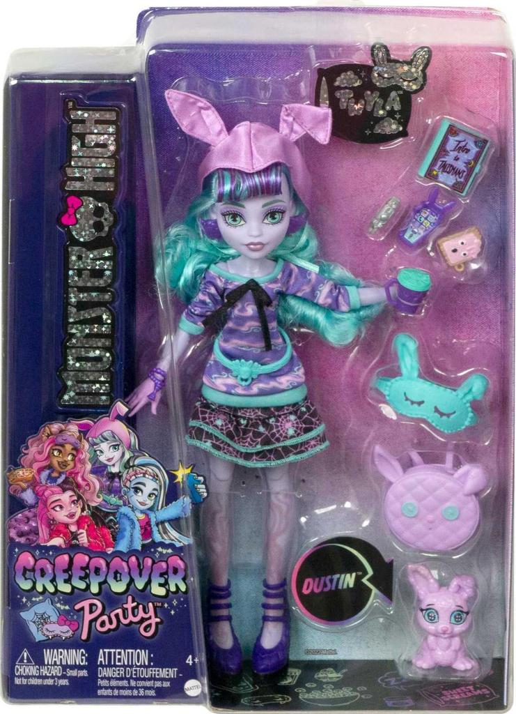 Monster high Creepover Party Twyla Fashion Doll with Bunny Pet Dustin and Sleepover Accessories