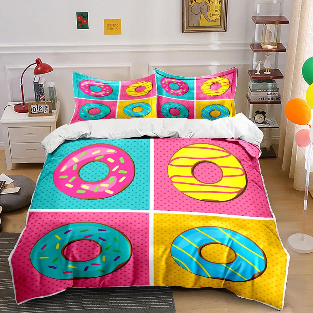 Colorful Donut Pop Art Pattern Bedding Duvet Cover Set Duvet Cover Pillowcases (1*Duvet Cover 2*Pillowcases, without duvet insert)