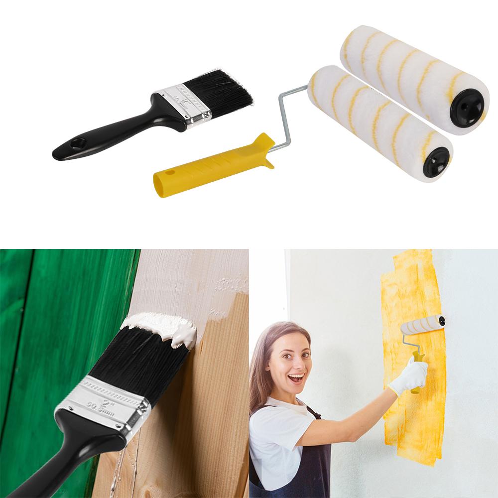 Paint Roller Set with Extension Pole, Tray, and Brush - Yellow/White