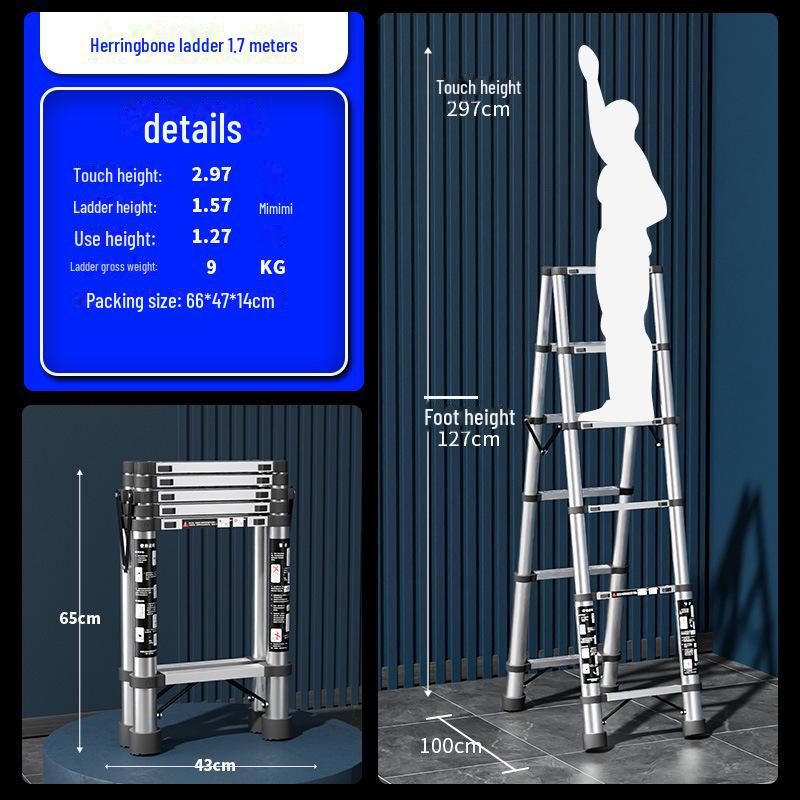 Многофункциональная складная телескопическая лестница из нержавеющей стали