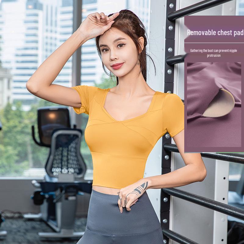 2025 Весенний женский облегающий топ с коротким рукавом для йоги и фитнеса