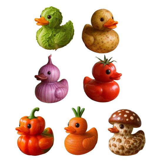 Vegetable Duck Figurine Tomato Carrot Mushroom Onion Potato Cabbage Pepper Duck Statue Resin Sculpture Home Office Decoration Ornament