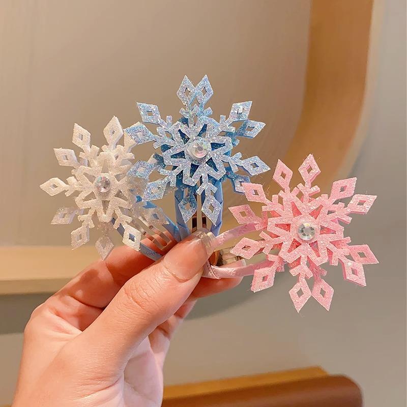2PCS/set Princess Hair Clips Shining Up Snowflake BB Clip Lovely Girls Hairpins Children Christmas Headwear Barrettes Hair Accessories