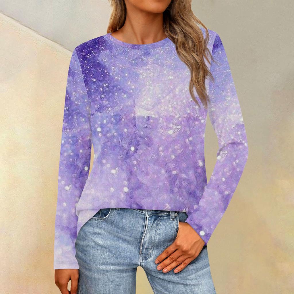 Женская свободная повседневная повседневная футболка с длинным рукавом и круглым вырезом, сплошной цвет, топ