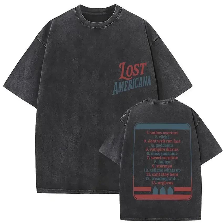 Short Sleeved Round Neck Y2k Tshirt Men Clothing New In Top Tees Mens Tshirt Camisetas Vintage Washed Mgk Lost Tour 2025 Print