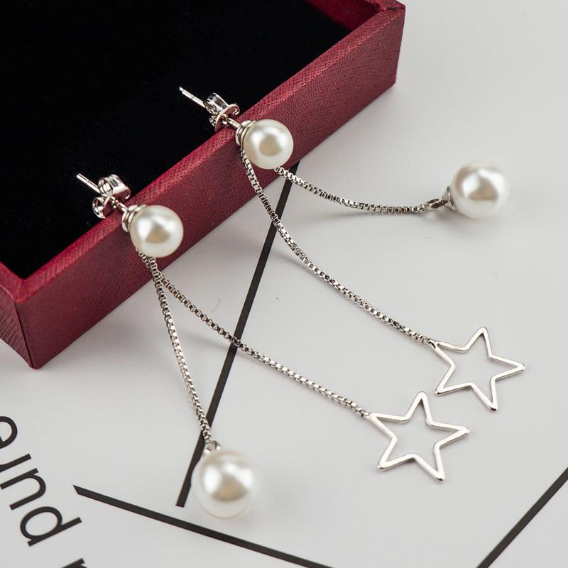 Серьги с кисточками из чистого жемчуга, длинные, преувеличенные, универсальные, серьги с антиаллергенными пятиконечными звездами для женщин
