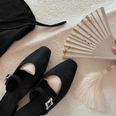 Одно слово с сумкой голова тапочки бриллиантовая пряжка одинарная обувь женская плоская подошва половина тапочек