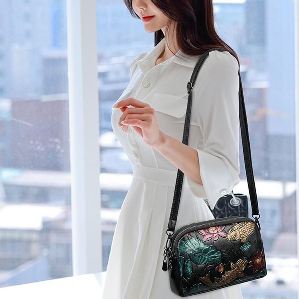 Высококачественная кожаная сумка, роскошный дизайнерский ретро-этнический стиль, 3D-печатная сумка на плечо, модная диагональная сумка с карманом для телефона через плечо