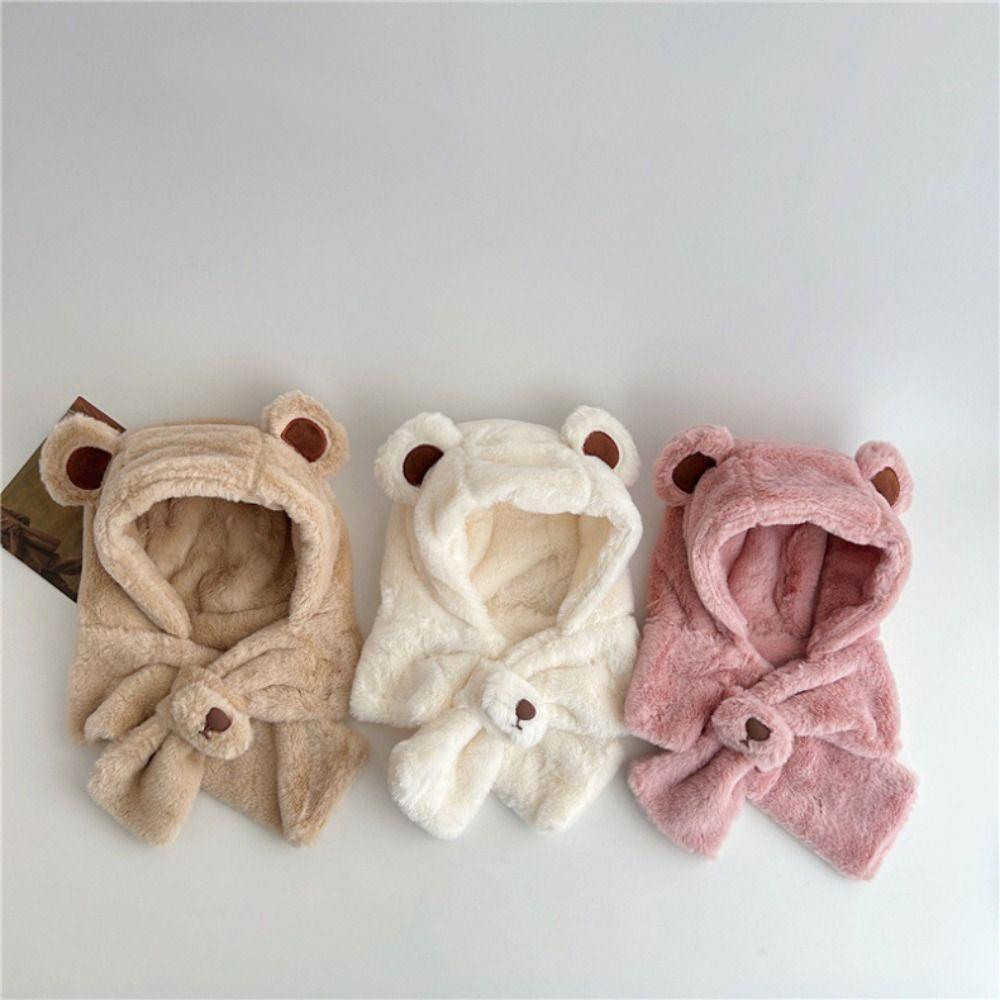 Plush Winter Baby Hat Scarf One-Piece Infant Beanies Cap Cute Kids Hat Hooded Scarf