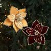 Sequins Artificial Poinsettia Flower 26CM Simulation Flowers  Christmas Tree Accessory