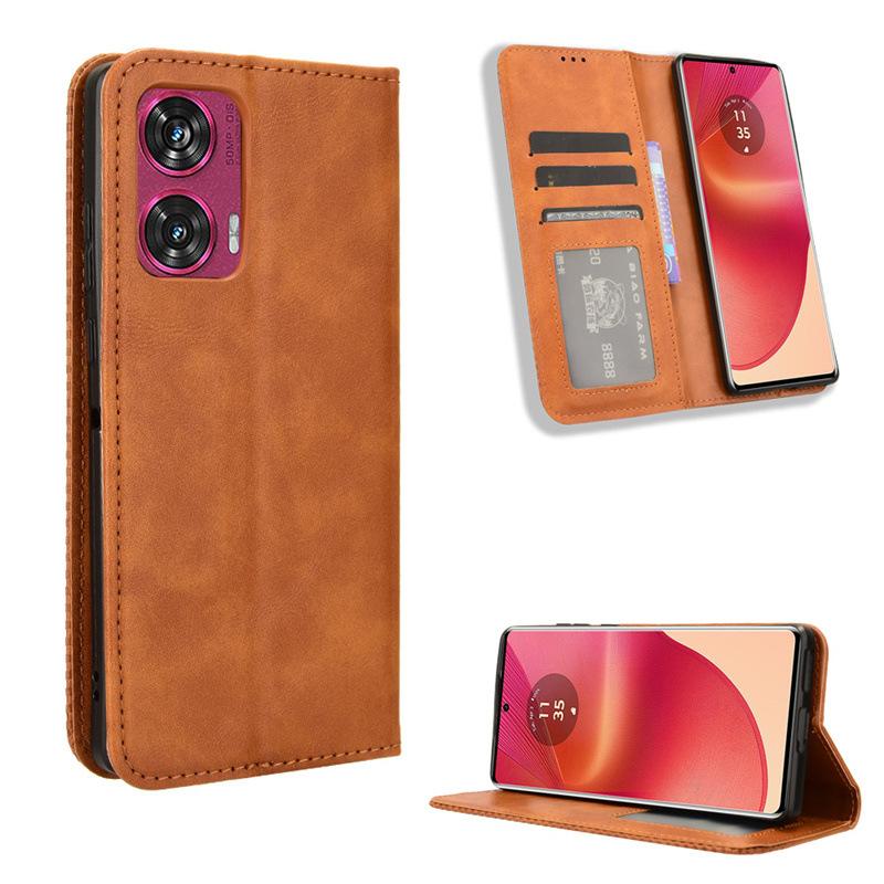 Flip Cover For Motorola Moto Edge 50 Fusion Leather Case [Flip Vintage Leather] Shockproof Durable Retro Phone Case