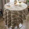Floral Round Tablecloth with Tassels Diameter – Light Blue Polyester Jacquard Design, Decorative Lace and Fringe Detail for Dining