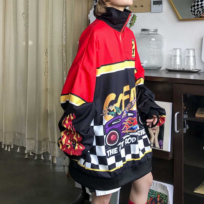 Женская куртка, модные топы, новый свободный свитшот с пламенным принтом в стиле Харадзюку, повседневные толстовки большого размера, модные хип-хоп