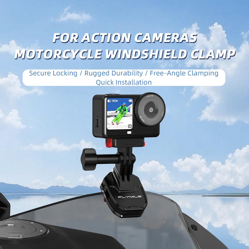 FLYMILE Motorcycle Windshield Mount for Action Cameras Clamp Holder