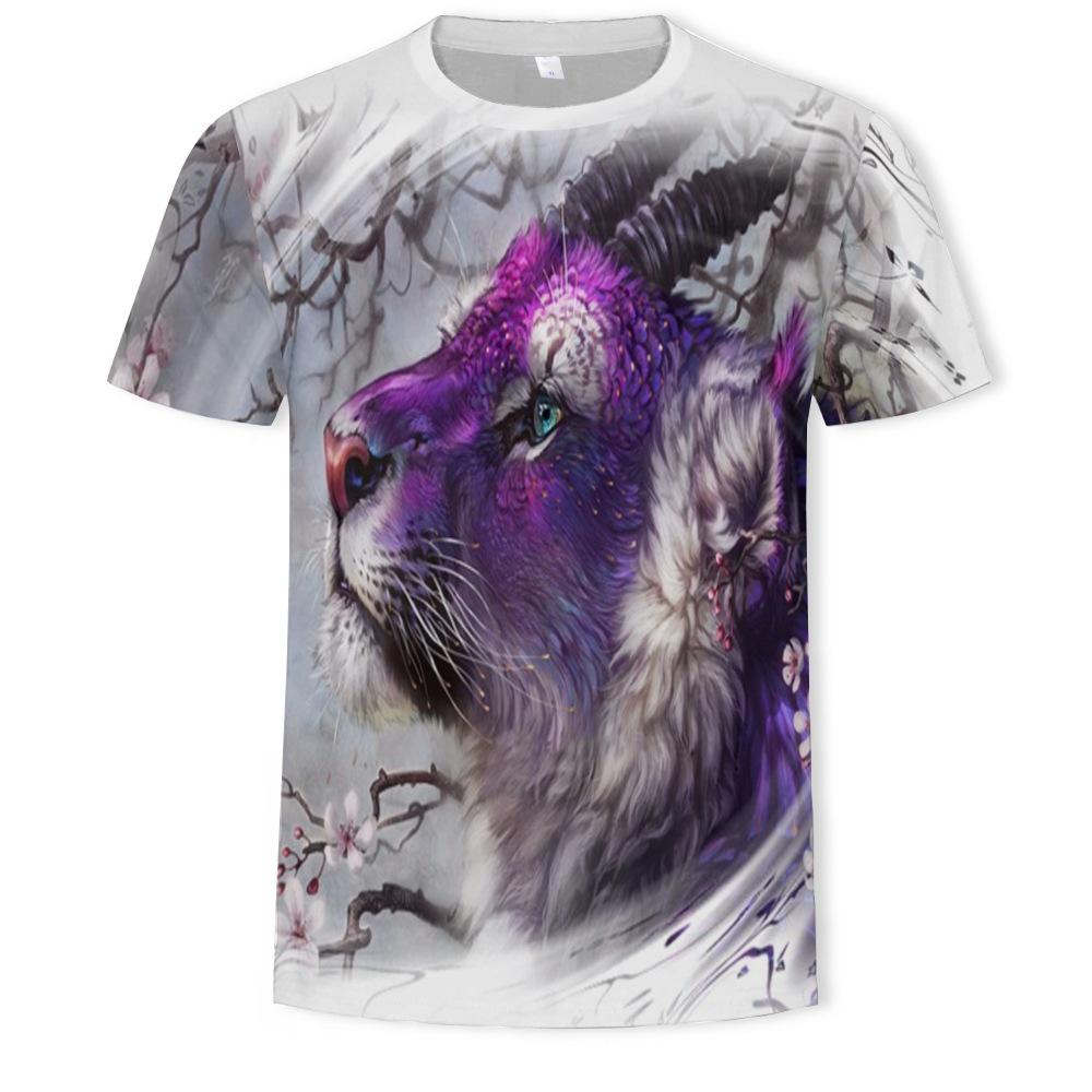 Summer Men's T-shirt 3D Print Tees Tiger Lion Loose Round Neck Short Sleeve Tops Men Clothing