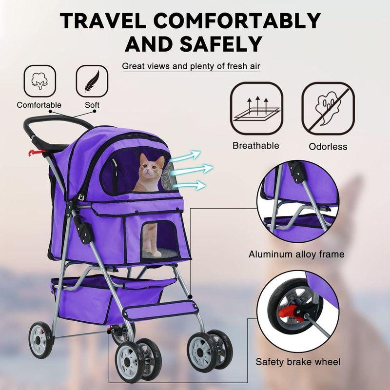 Wheels Cat Stroller, Pet Dog Jogger Stroller, Carrier Waterproof with Cup Holder & Removable Liner, Dog Strollers or Small Dogs,