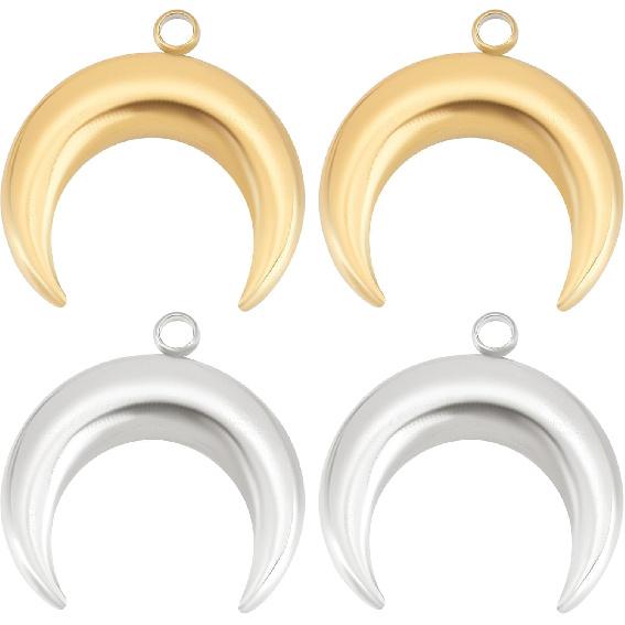 Beebeecraft 12Pcs 2 Colors 18K Gold Plated Moon Charm Silver and Gold Double Horn Dangle Charms with Plastic Box for DIY Necklace Earrings Bracelet