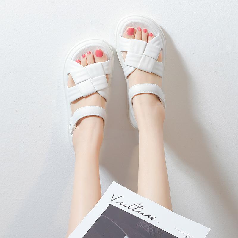 Женские тканые сандалии, новинка 2023 года, лето, новый стиль, пляжная обувь с плоской подошвой и одной линией с пряжкой, женская обувь