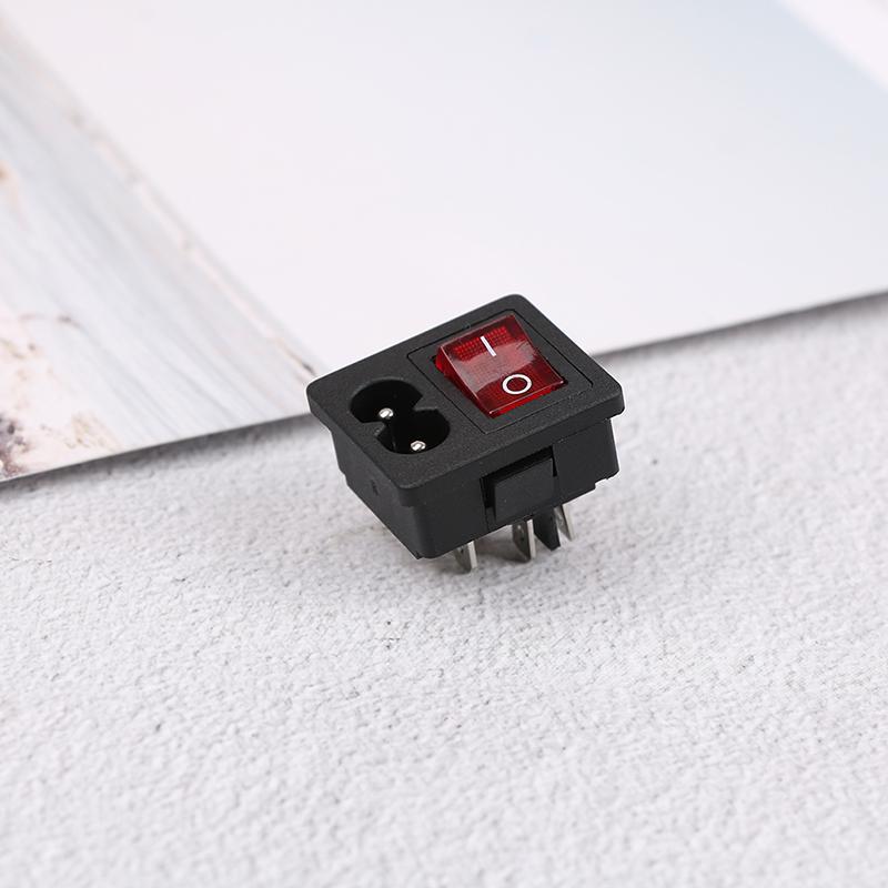 Power Cord Inlet Socket Receptacle With On-Off Red Light Rocker Switch 250V 10A