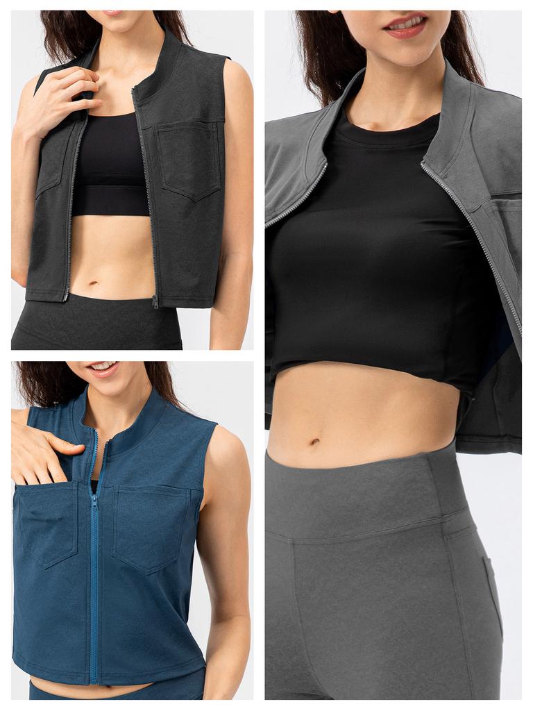 Женский спортивный жилет на молнии, повседневные жилеты без рукавов