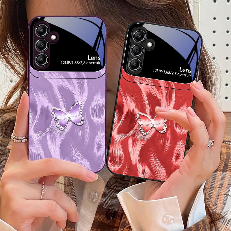 Розовый Алмазный Бабочка Для Samsung A73 72 71 A70 56 55 54 A53 52 51 50 42 A35 A34 33 32 31 26 25 24 23 22 30 стеклянный чехол для телефона
